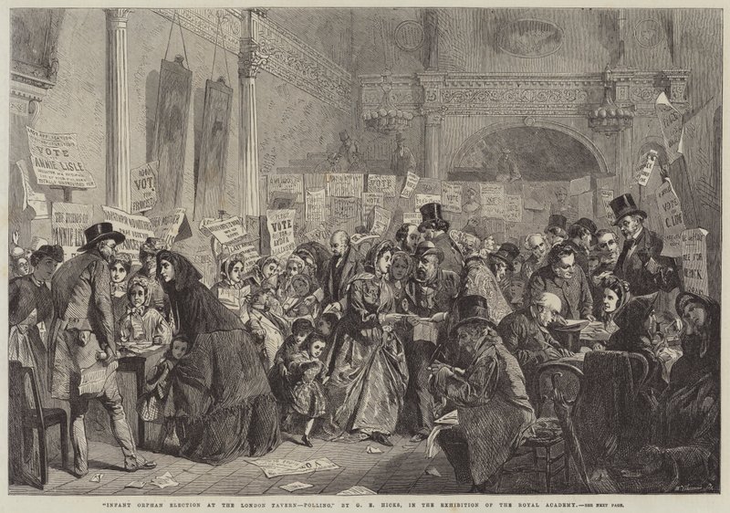 Volby sirotků v London Tavern, hlasování od George Elgar Hicks