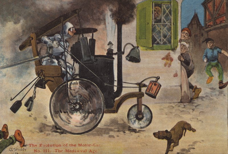 Evoluce motorového vozu: středověk (barva lito) od George Ernest (after) Studdy