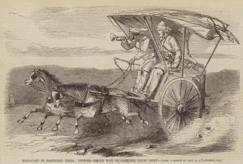 Poštovní vůz v severní Indii, důstojník na cestě do armády v Dillí od George Francklin Atkinson