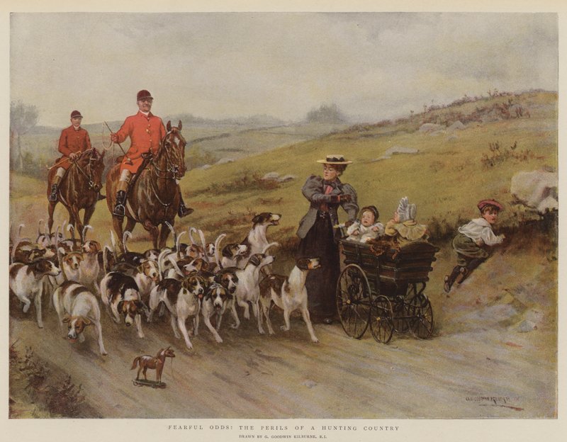 Strašidelné kurzy! Nebezpečí lovecké země (chromolitho) od George Goodwin Kilburne