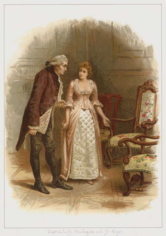 Sophia, Lady Newdegate a Sir Roger (barevné lito) od George Goodwin Kilburne