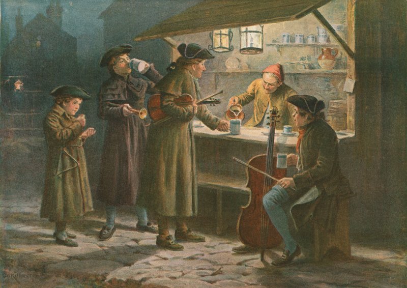 Vánoce čekají na osvěžení u nočního stánku od George Goodwin Kilburne