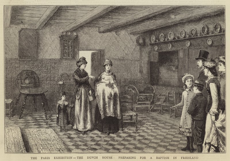 Pařížská výstava, holandský dům, příprava na křest ve Frísku od George Goodwin Kilburne