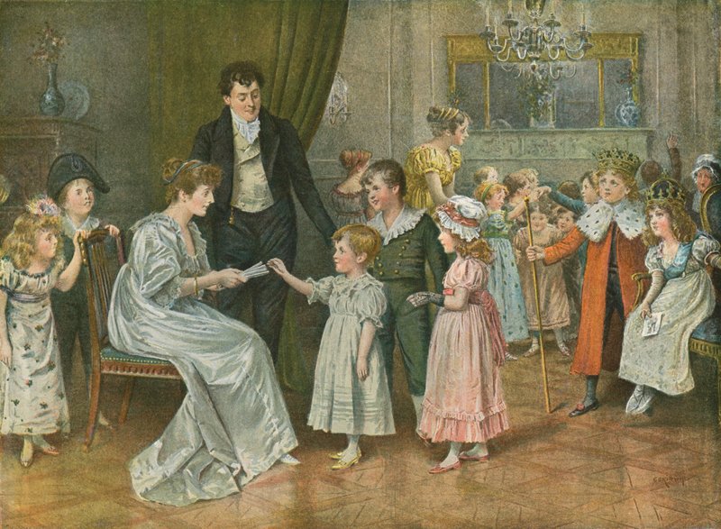 Twelth-Night: dětská párty. Losování postav z Twelth-Night od George Goodwin Kilburne
