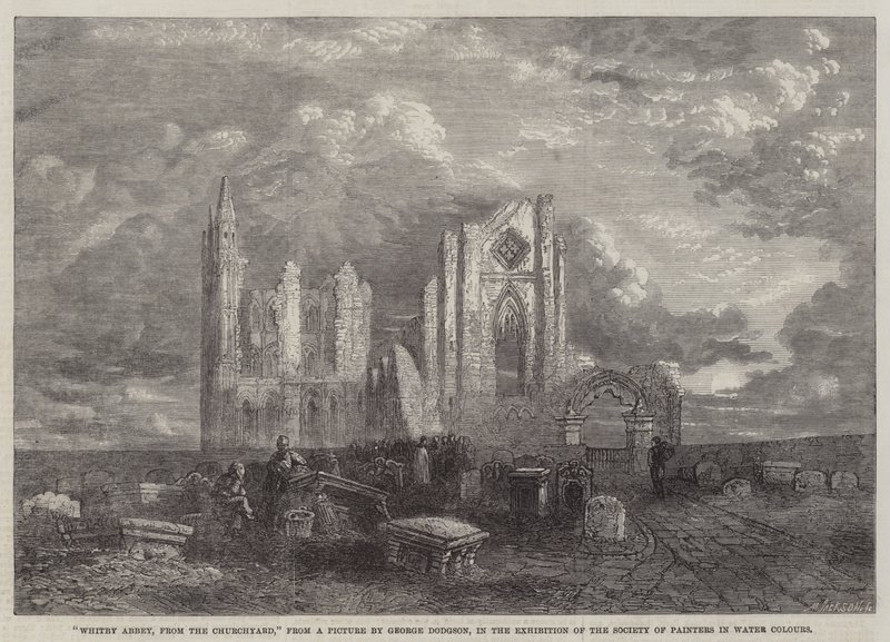 Whitby Abbey, z nádvoří, na výstavě Společnosti malířů akvarelem od George Haydock Dodgson