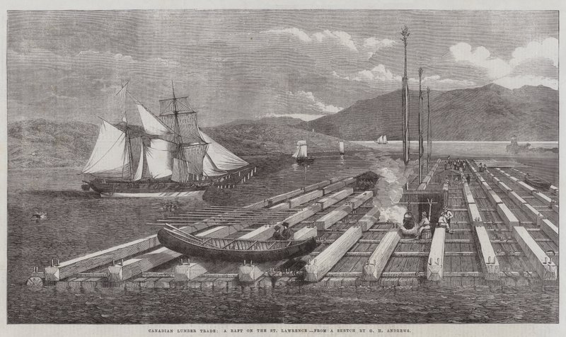 Kanadský obchod se dřevem, vor na St Lawrence od George Henry Andrews