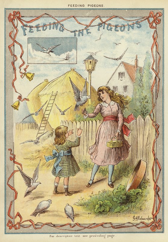 Krmení holubů (chromolitho) od George Henry Edwards