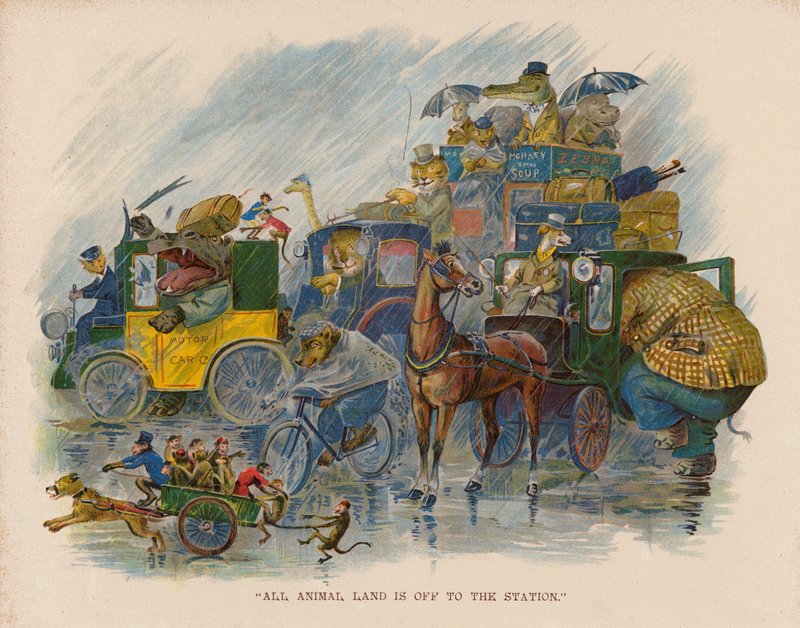 Ilustrace k filmu Výlet zvířat na moře (barevná litografie) od George Henry Thompson