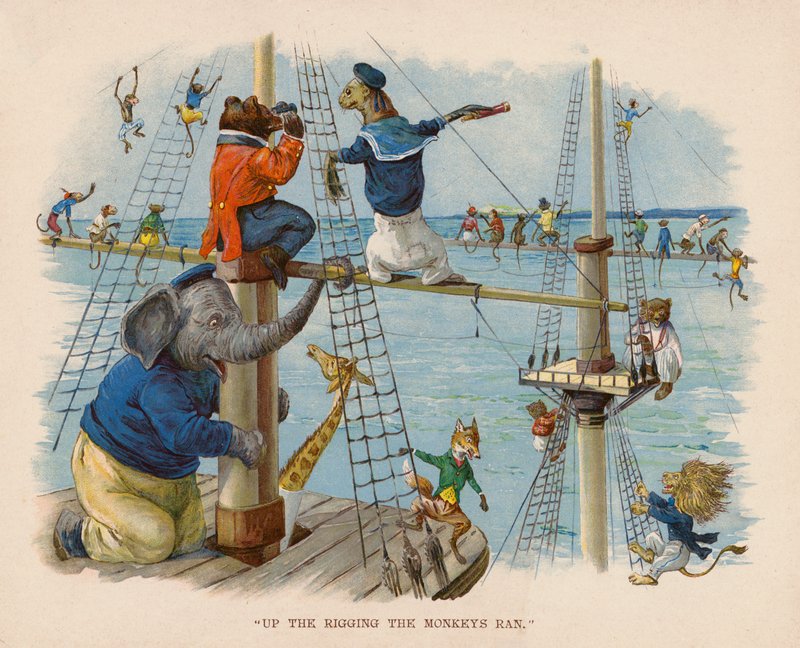 Ilustrace k filmu Výlet zvířat na moře (barevná litografie) od George Henry Thompson