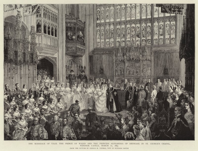 Manželství T R H prince z Walesu a princezny Alexandry Dánské v kapli svatého Jiří, hrad Windsor, 10. března 1863 od George Housman Thomas