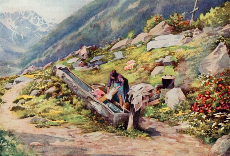 V údolí Chamonix (barevné lito) od George Jackson Flemwell