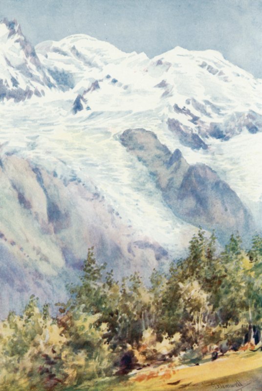 Mont Blanc z Ruskinova kamene (barva litho) od George Jackson Flemwell