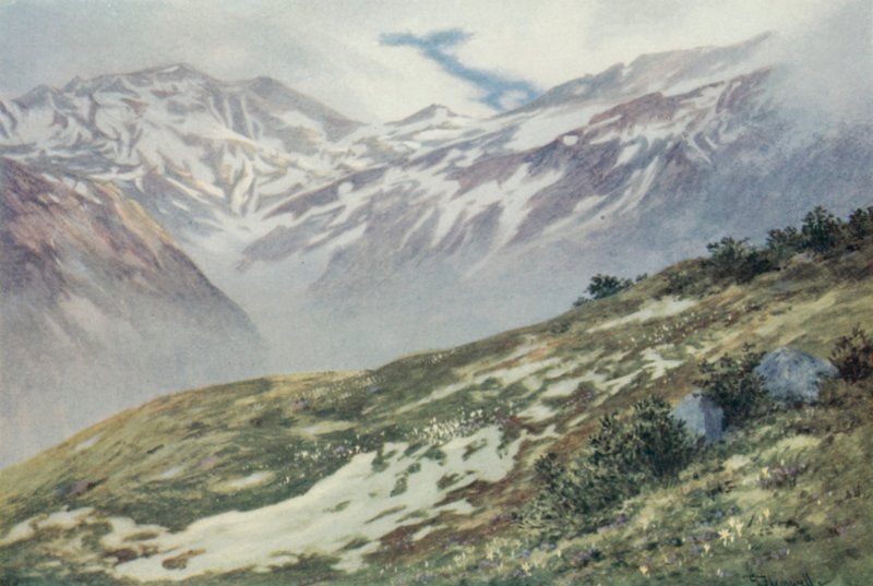 Col De Balme z Le Planet, nad Argentiere (barevné lito) od George Jackson Flemwell