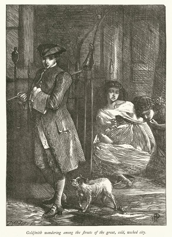 Zlatník putující mezi ulicemi velkého, chladného, zlého města (rytina) od George John Pinwell
