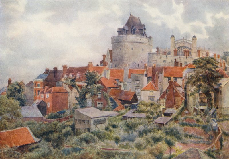 Západní konec hradu z nádraží Great Western Railway (barevná litografie) od George Moore Henton