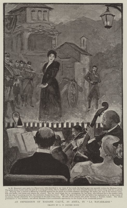 Dojem Madame Calve jako Anita v La Navarraise od George Percy Jacomb Hood