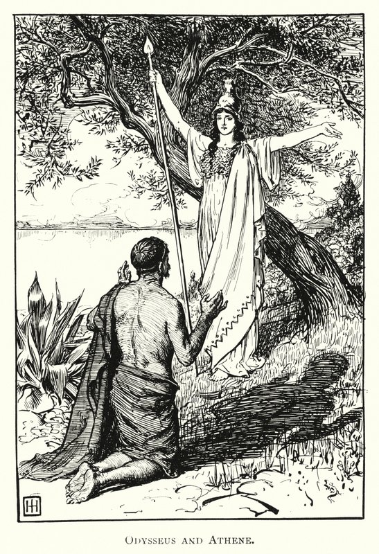 Odyssea: Odysseus a Athéna (rytina) od George Percy Jacomb Hood