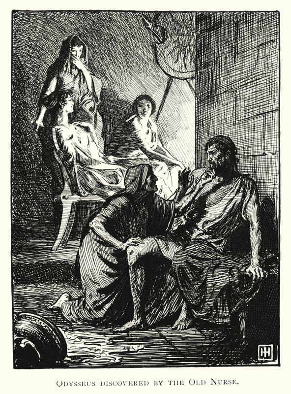 Odyssey: Odysseus objevený starou sestrou (rytina) od George Percy Jacomb Hood