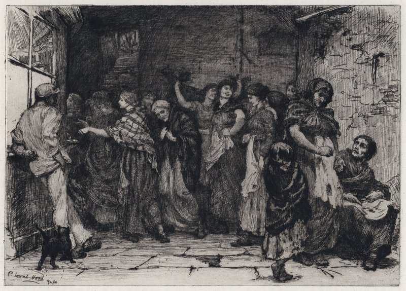 Výplatní den v továrně na bavlnu (lept) od George Percy Jacomb Hood