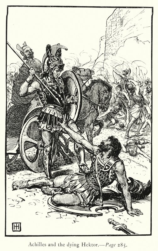 Ilias: Achilles a umírající Hektor (rytina) od George Percy Jacomb Hood