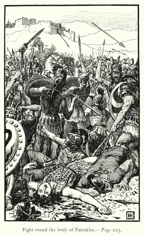 Ilias: Boj kolem těla Patroklose (rytina) od George Percy Jacomb Hood
