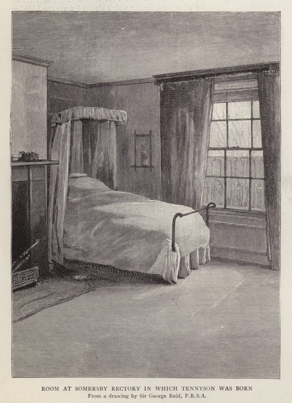 Pokoj v Somersby Rectory, Lincolnshire, ve kterém se v roce 1809 narodil anglický básník Alfred, Lord Tennyson (litho) od George Reid