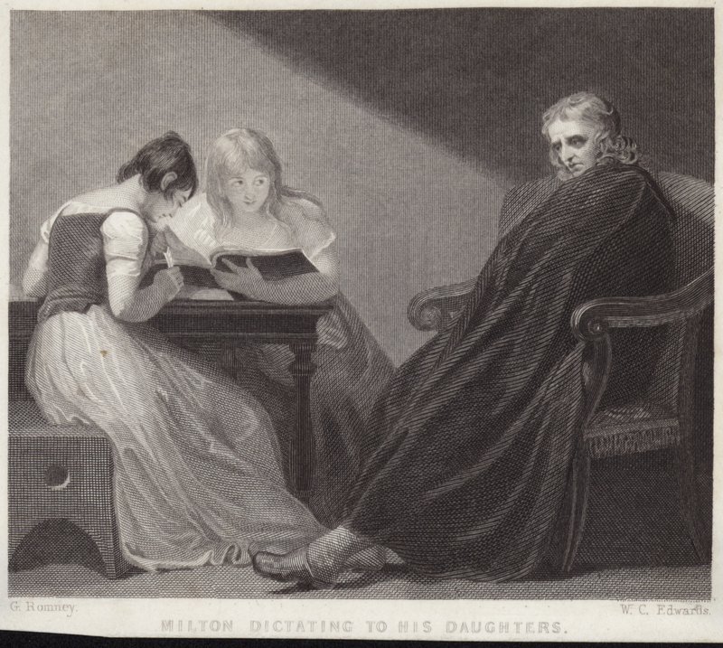 John Milton diktuje svým dcerám od George Romney