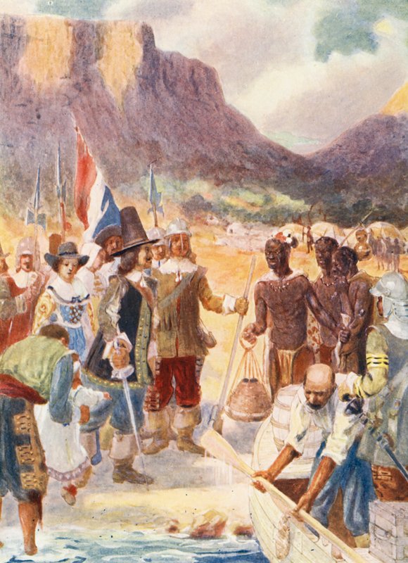 Vylodění Van Riebecka (barevná litografie) od George Salisbury Smithard