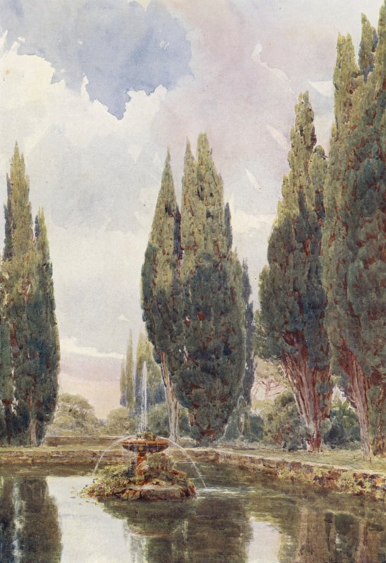 Italské zahrady: Il Laghetto, Villa Falconieri (barevná litografie) od George Samuel Elgood