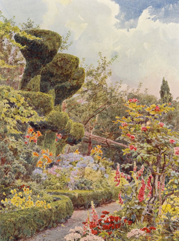 Italské zahrady: (barevná litografie): La Badia, Klášterní zahrada (barevná litografie) od George Samuel Elgood
