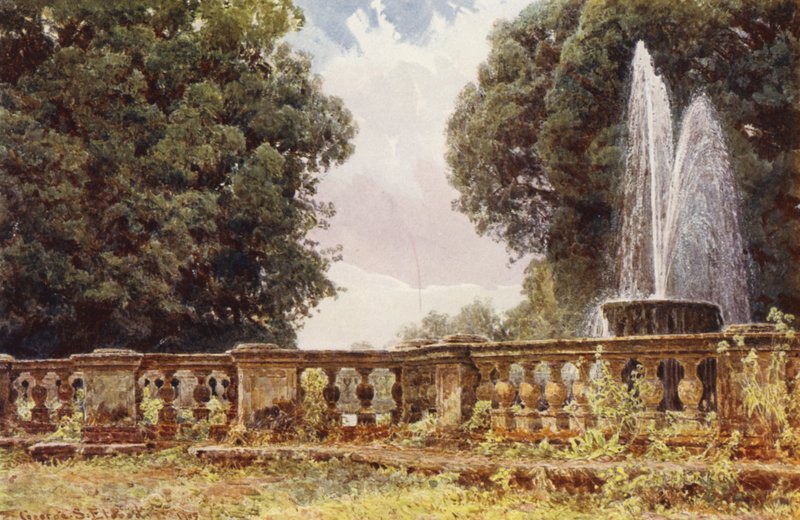Italské zahrady: Velká fontána, Villa Conti (barevná litografie) od George Samuel Elgood