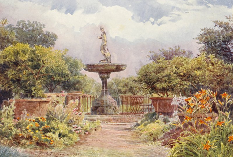 Italské zahrady: (barevná litografie): Villa Amari, Fontána (barevná litografie) od George Samuel Elgood