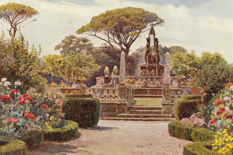 Italské zahrady: Villa Lante in Bagnaja (barevná litografie) od George Samuel Elgood