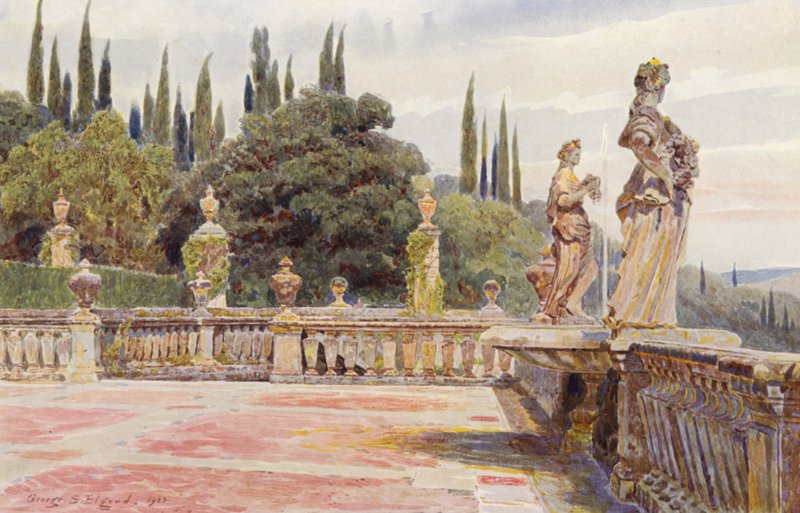 Italské zahrady: Palmieri, Flora a Pomona (barevná litografie) od George Samuel Elgood