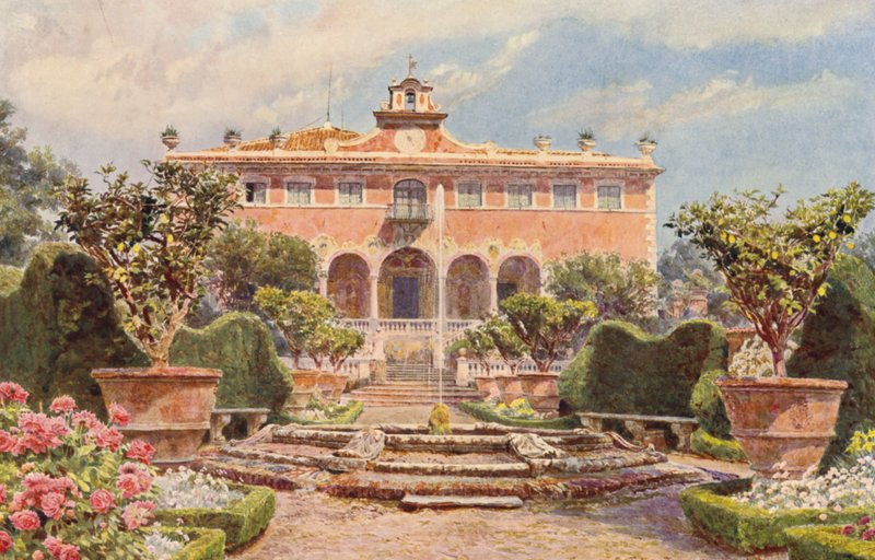 Italské zahrady: Villa di Caniparola (barevná litografie) od George Samuel Elgood