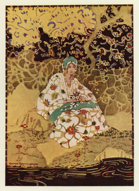 Velmi krásná dívka sedící na břehu potoka (barva litho) od George Sheringham