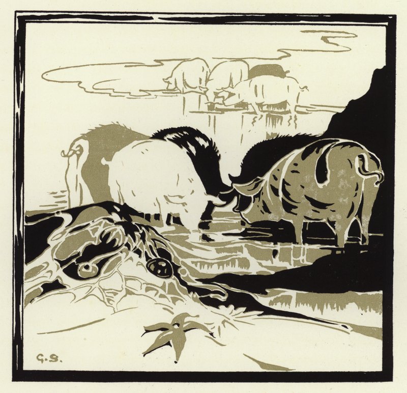 Prasata přišla chrochtat přes písek (barva litho) od George Sheringham