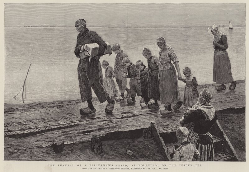 Pohřeb rybářova dítěte ve Volendamu na Zuider Ze od George Sherwood Hunter