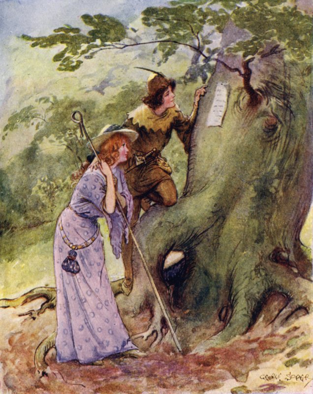 Ganymede a Aliena byli podivně překvapeni, když našli na stromech vyryté jméno Rosalind? od George Soper
