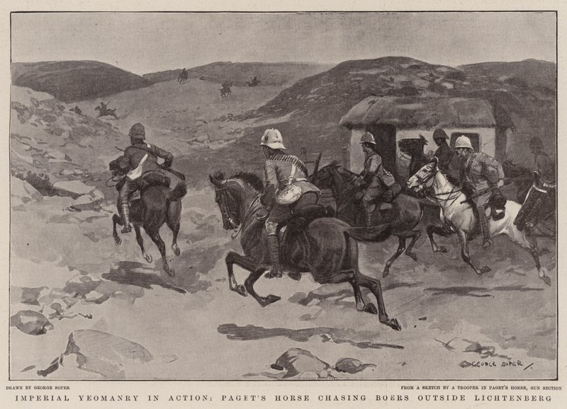 Imperial Yeomanry in Action, Pagetův kůň pronásledující Boery u Lichtenbergu od George Soper