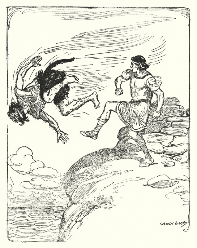Theseus: „Skopl ho přes útes do moře“ (litho) od George Soper