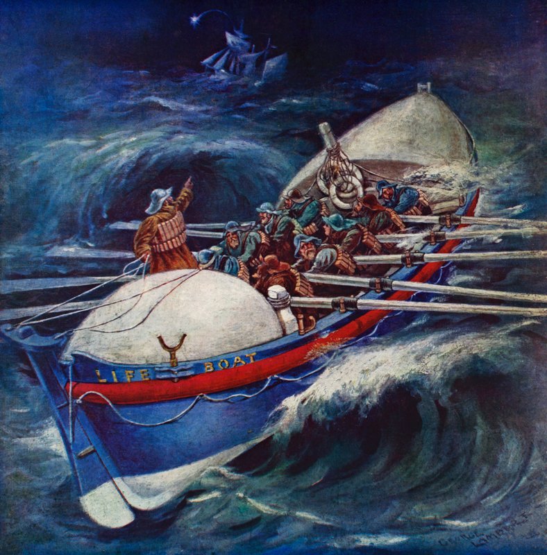 Záchranný člun se pokouší o záchranu (barevné lito) od George Washington Lambert