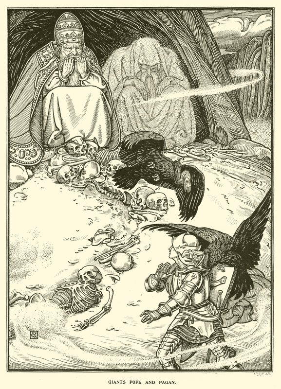 Giants Pope and Pagan (rytina) od George Woolliscroft Rhead