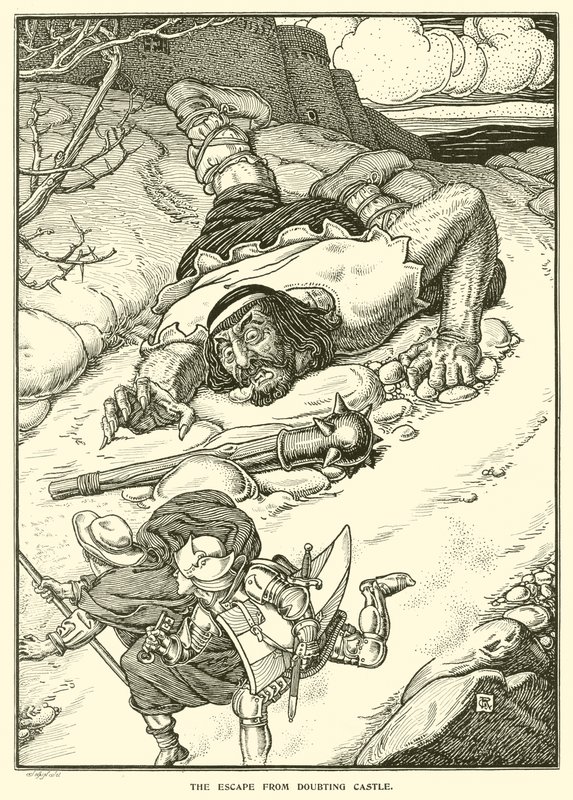 The Escape from Doubting Castle (rytina) od George Woolliscroft Rhead
