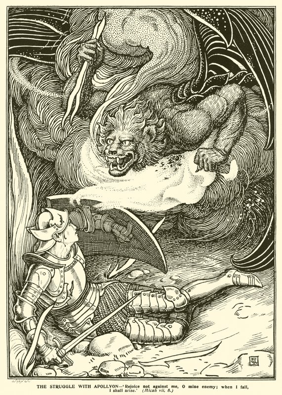 Boj s Apollyonem (rytina) od George Woolliscroft Rhead