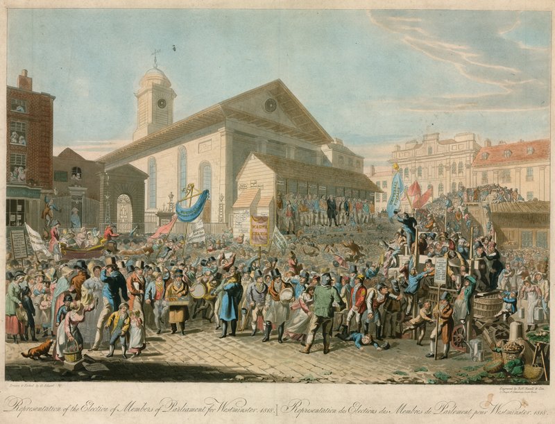 Zastoupení volby členů parlamentu pro Westminster, 1818 od George the Elder Scharf