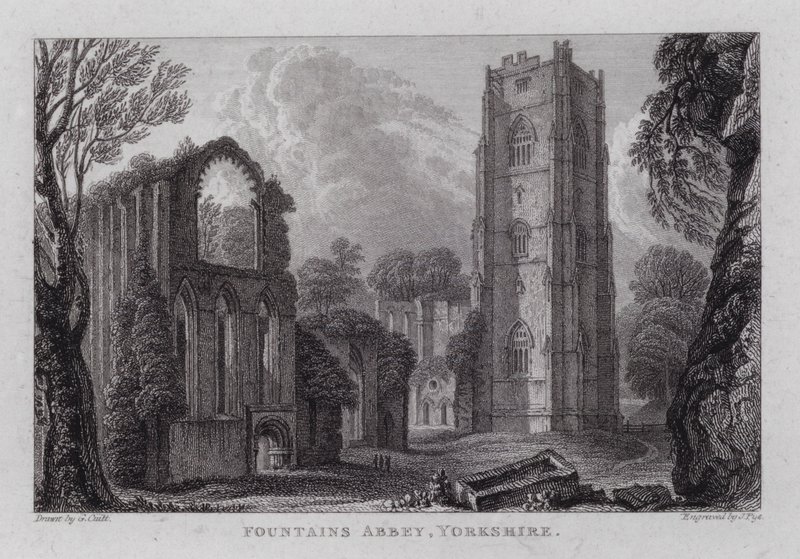 Fountains Abbey, Yorkshire (rytina) od George the Younger Cuitt