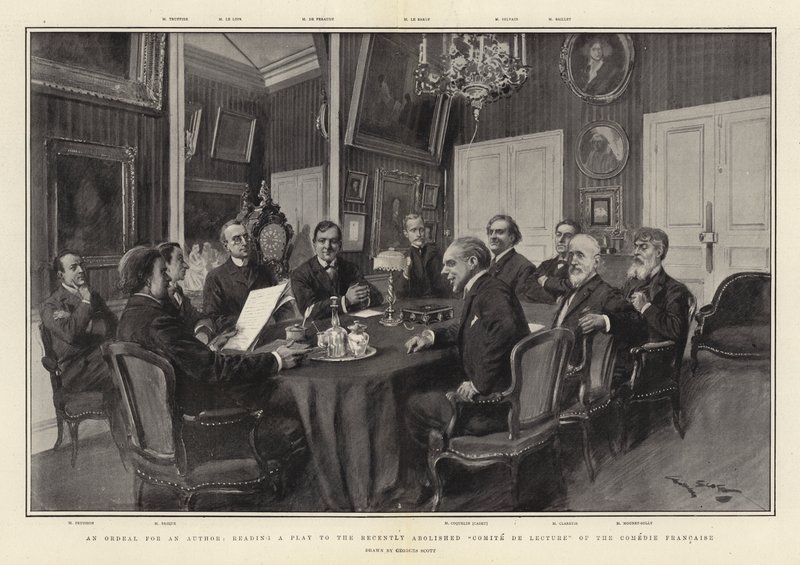 Utrpení pro autora, čtení divadelní hry nedávno zrušenému Comite de Lecture of the Comedie Francaise od Georges Bertin Scott