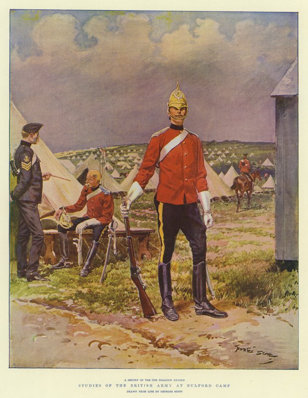 Studie britské armády v táboře Bulford od Georges Bertin Scott