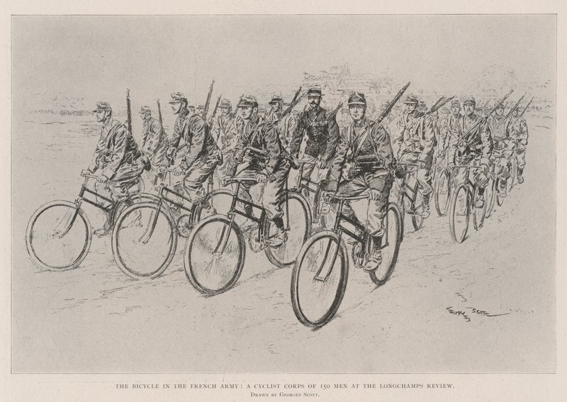 Kolo ve francouzské armádě, cyklistický sbor 150 mužů v Longchamps Review od Georges Bertin Scott